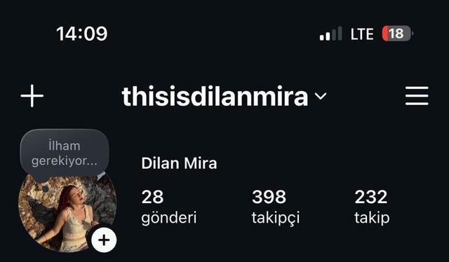 Dilan Mira Instagram profili, çalışmadan önce: 398 takipçi