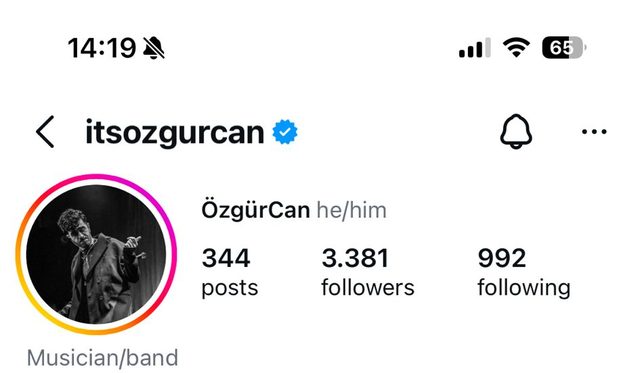 ÖzgürCan Instagram profili, çalışmadan önce: 3.381 takipçi